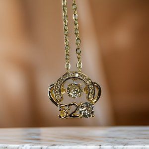 Gold I LOVE YOU Crown with 1.5 ct Zircon Round Cut Floater Pendant Necklace